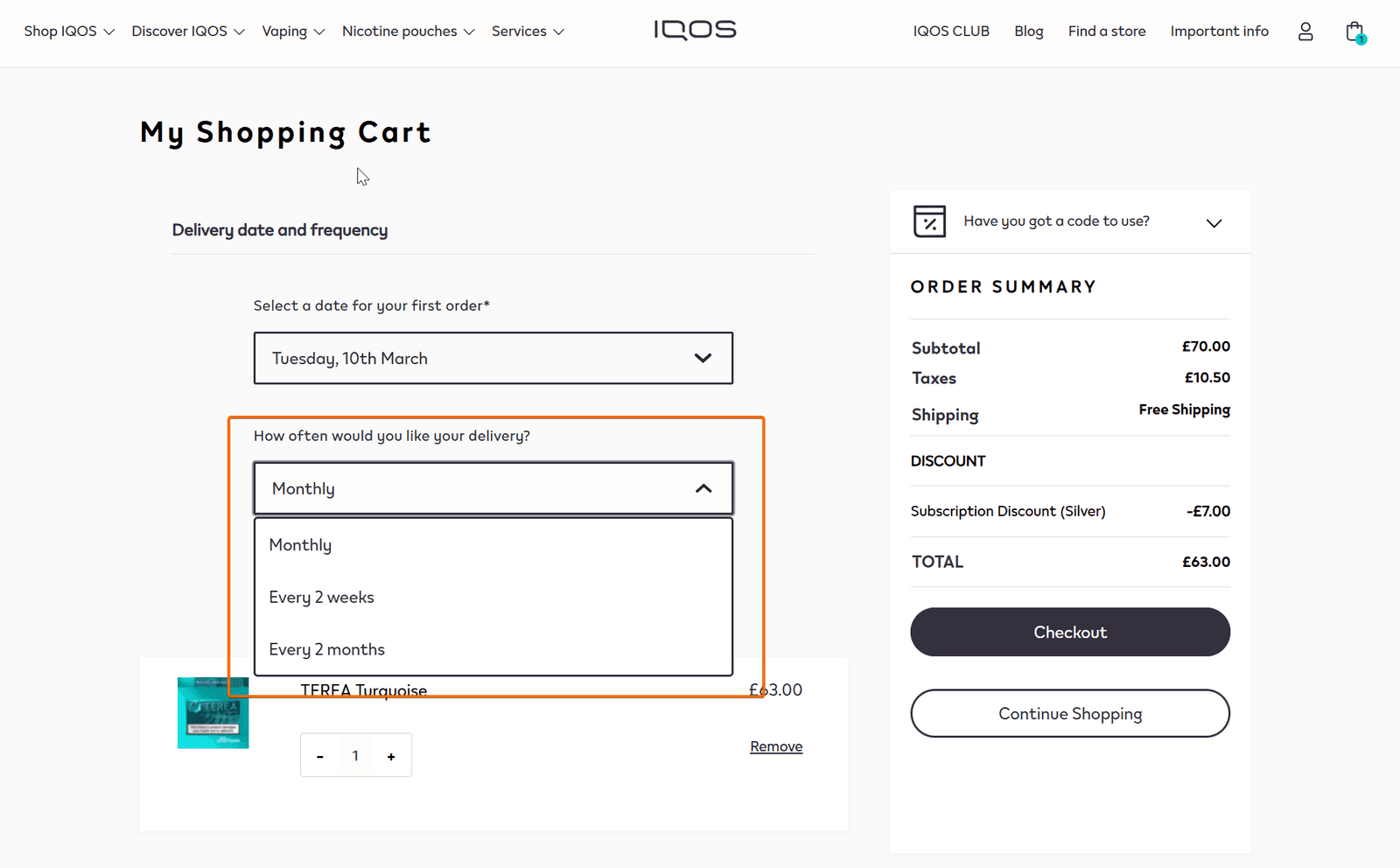 IQOS subscription delivery frequency options